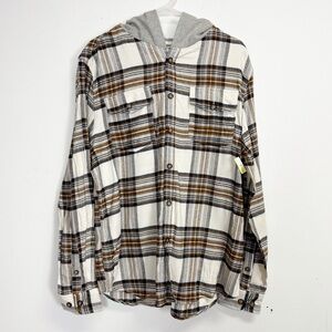 NEW Cactus Man Ricky Singh Hooded Button Up Shirt Mens XL Multicolor Plaid NWOT